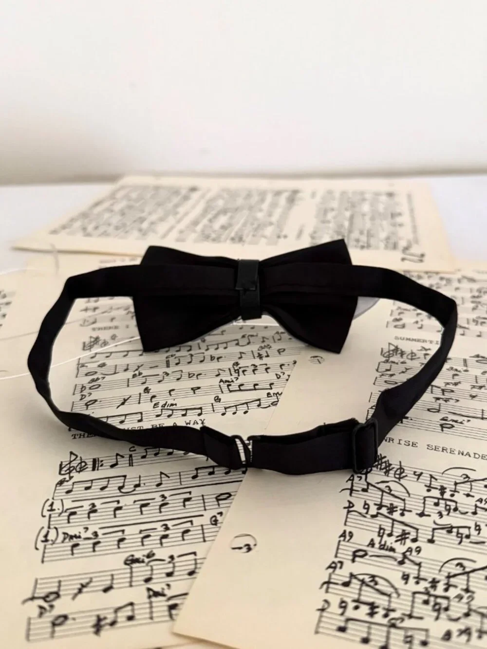 Black White Music Note Bow Tie Checkerboard Adjustable Pre Tied Musician